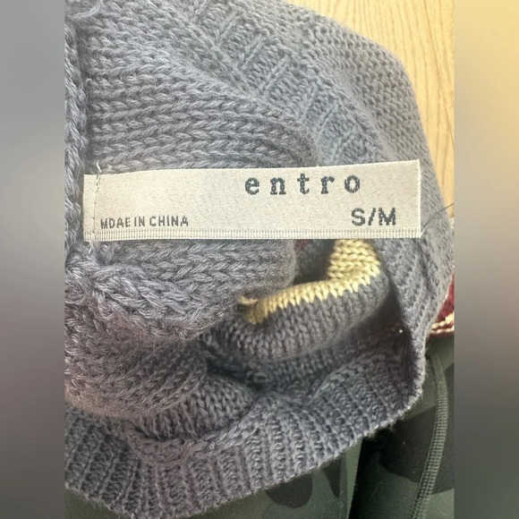 Entro Aztec Geometric Maroon and Gray Fringe Poncho S/M - Picture 5 of 8